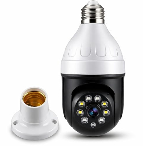 Generico Telecamera WiFi Lampadina 360° 1080P Full HD E27, IP Camera Bulb PTZ Interno con Visione Notturna LED IR, Rilevamento Movimento, Audio Bidirezionale, App iOS Android, Sicurezza Casa