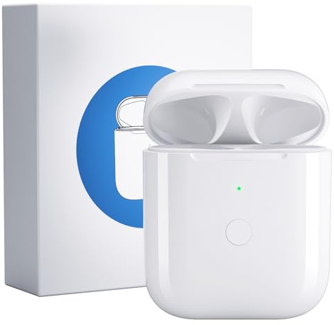 Uluck Custodia di ricarica wireless compatibile con Airpods 1 e 2 generazione, 700 mAh, ricambio originale, pulsante di sincronizzazione di accoppiamento Bluetooth