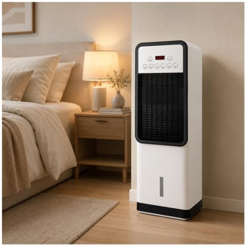 LADECNERHT Aire Acondicionado Portátil, Solo Refrigeración, Enfriador De Aire Evaporativo Sin Tubo, Depósito De 2l, Mando a Distancia, 4 Modos, Temporizador De 8h, para Habitaciones De hasta 30 M²