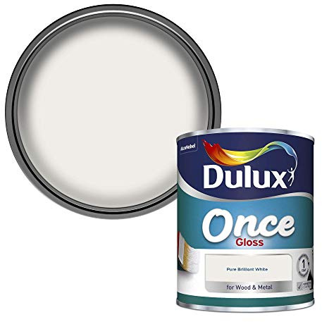 Dulux Once Gloss Paint For Wood And Metal, Pure Brilliant White, 750 ml