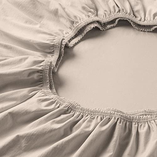 ESTELLA Spannbetttuch Feinjersey | beige | 100x200 cm | bügelfreie & trocknerfeste Qualität | Rundumgummi | 100% Baumwolle