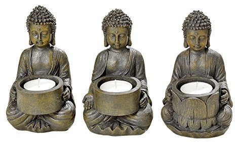 Boltze Teelichthalter 'Buddha' aus Kunstharz, 9 x 9 x 14 cm (Modell zufällig, 1 Stück)