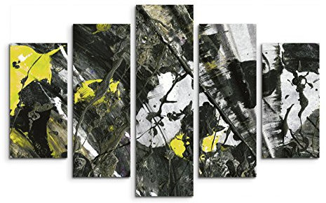 5 teiliges Wandbild auf Leinwand (Gesamt: H: 100cm B: 160cm) Keilrahmenbild Canvas Fotodruck Leinwandbild Leinwanddruck Kunstdruck Wandbild schwarz grün weiß grau Grunge