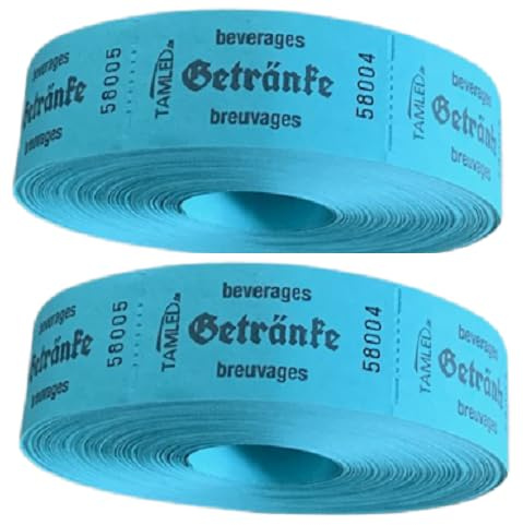 TAMLED Bonrolle Getränke blau 2 Rollen mit je 1000 perforierten Abrissen fortlaufend nummeriert Gastromarken Festival Getränke Verpflegung Events Firmenveranstaltung Volksfest Vereinsfest Wertmarke