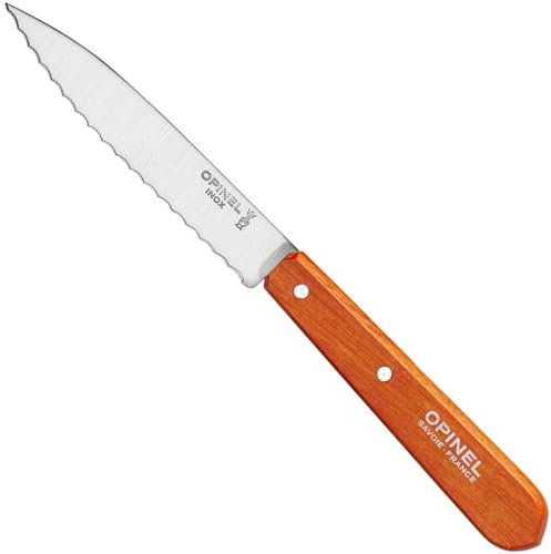 Opinel 254389 Erwachsene Küchenmesser No. 113, Rostfreier Sandvik-Stahl, Sägezahnung, Orangefarbener Buchenholzgriff Kochmesser, Mehrfarbig, Einheitsgröße