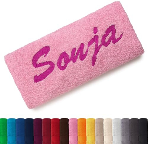 EllaTex Besticken Sie Handtuch mit Namen oder mit Wunschtext Bestickt, Farbe:Rosa; Größe:Kinderhandtuch 30 x 50 cm