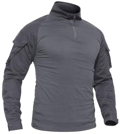 TACVASEN Militar Ejército Hombres Manga Larga Táctico Lucha Camisetas para al Aire Libre Excursionismo Cámping Caza Pescar Alpinismo para Caminar Gris Oscuro