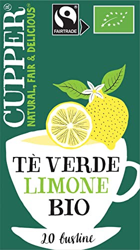 CUPPER Lively Tè Verde con Limone Biologico e Fairtrade, Tè Leggero, Ingredienti da Agricoltura Biologica, Filtri 100% Biodegradabili, Confezione da 20 Bustine