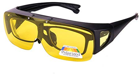 Dollger Nachtfahrbrille - Polarisierende Überziehbrille gegen Blendung für HD Nachtsicht-UV400 Blendschutz für Nachtfahrten, Regen, Nebel Ideal für Brillenträger (Herren & Damen) Gelb