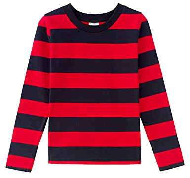 Spring&Gege Ragazzi Maglietta in Cotone a Maniche Lunga a Righe con Scollo Rotondo per Bambini, Bianco Nero, 7-8 Anni