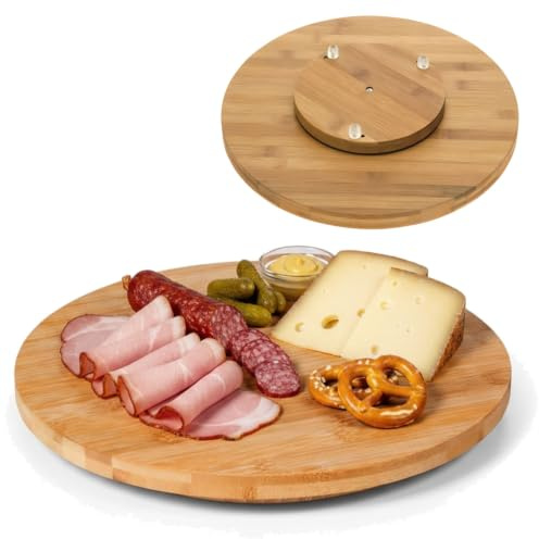 LS-LebenStil Holz Drehplatte 40cm FSC Bambus Kugellager drehbar | Drehteller Drehtablett Servierplatte Servierteller Serviertablett Pizzateller Vesperbrett Käsebrett Tablett Drehkabinett