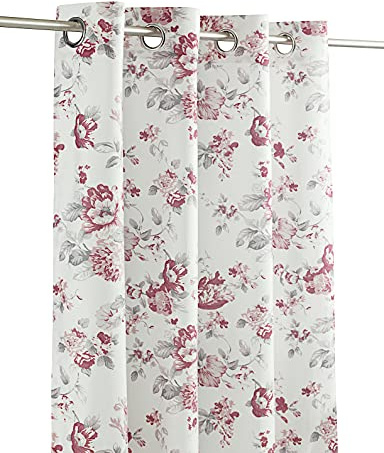 LANDKING Ösenschal, Gardine, Vorhang, Dekoschal, Blumen Rosen, Digitaldruck, Blickdicht, 8 Ösen, 140 x 245 cm, Landhaus, Romantik, Polyester, Farbe rot