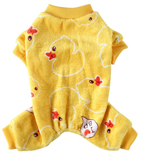 XIAOYU süße Ente Korallen Fleece Haustier Kleidung Hund Hoodie Mantel Sweatshirts weiche Pyjamas Winterkleidung(L)