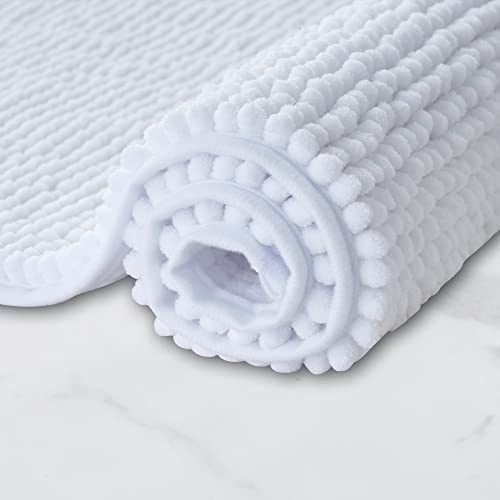 Decomira Badmatta halkfri av mjuk Chenille | Superabsorberande och maskintvättbar | Kan kombineras som badmatta set | För badrum, dusch, badkar eller som wc matta | Vit - 50x80 cm