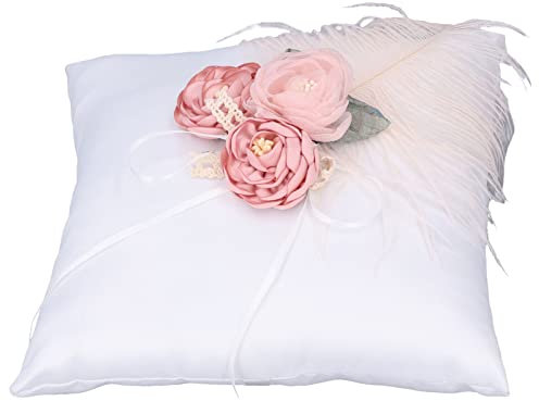 Kissen für Hochzeitsring, Satin, mit Bändern, 20,3 x 20,3 cm