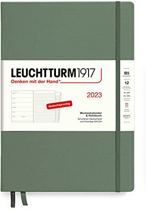 LEUCHTTURM1917 365660 Wochenkalender & Notizbuch Composition (B5) 2023, 12 Monate, Olive, Deutsch
