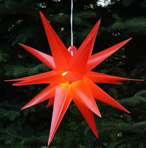 GURU SHOP 3D Außenstern Kaspar, Weihnachtsstern, Faltstern mit 18 Spitzen Incl. 7 m Kabel & LED Leuchtmittel - Ø 35 cm Trafo rot