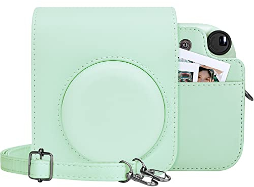MUZIRI KINOKOO Protective Case for Instax Mini 12 Instant Camera - PU Leather Mini 12 Camera Carrying Bag with Photo Pocket - Adjustable Shoulder Strap - Green