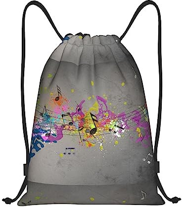Musical With Spray Printed Drawstring Backpack Bag Water Resistant Lightweight Gym Sackpack For Hiking Travel, Black, M