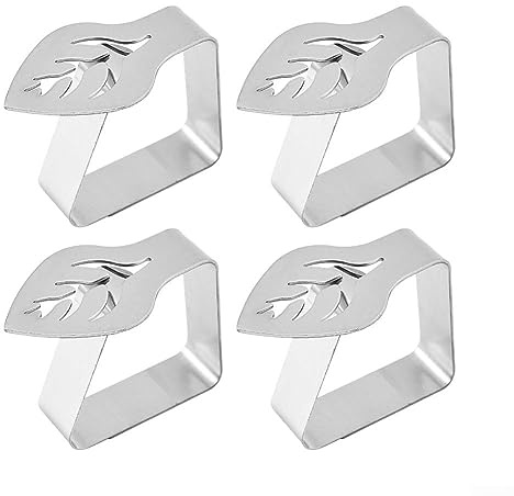 Clip para cubierta de escritorio, 4 clips de mantel de acero inoxidable, clip creativo en forma de hoja para mesa de comedor, soporte grueso antideslizante para mantel, plateado
