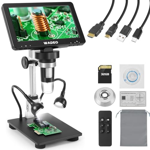 WADEO 7 LCD Digitalmikroskop inkl. 32GB Karte, 1080P HDMI LCD-Mikroskop Lötmikroskop USB mit Bildschirmübertragung, PC/TV-Ansicht, Windows und Mac OS kompitabel, für Elektroarbeit, Löten, Bildung