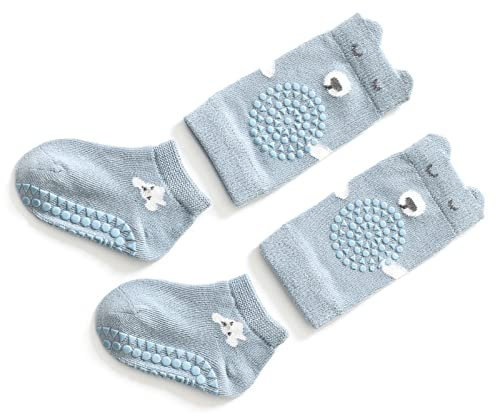 Baby-Krabbel-Knieschoner, Socken, Baby-Krabbel-Knieschoner, Hautfreundliche Silikon-Punkte, Blau, für das Lernen Im Frühling, Laufen (S 0-12 Monate)