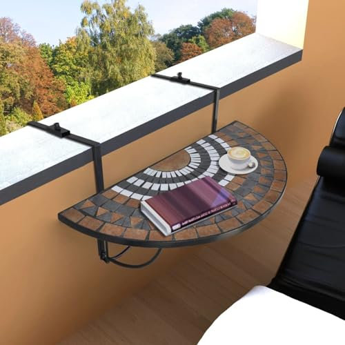 Homgoday Balkonhängetisch Terracotta und Mosaik weiß