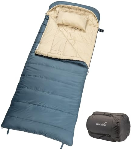 Skandika Schlafsack Oppdal| Deckenschlafsack für Erwachsene, 3 Jahreszeiten, Kompakt, leicht, rechteckig | bis 7 °C, 230 × 90 cm | Outdoor, Camping, Wandern (Blau)