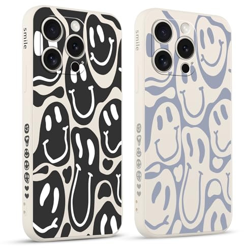 Pnakqil 2 stück Handyhülle für iPhone 15 Pro 6,1, Hülle Lustiges Funny Lächeln Design Grimace Bemaltes Muster süß Ästhetik Mädchen Silikon Schutzhülle Tasche Schön Kameraschutz Case