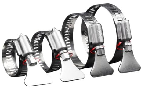 LonESA 304 stainless steel hose clamps mixed set of 16, adjustable thumb screw key clamps, 6-12mm, 13-19mm, 19-29mm, 21-44mm (1/4-1/2,1/2-3/4,3/4-1 1/8,13/16-1 3/4) sizes, 8mm width