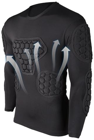 Bexdug Camisa de compresión Acolchada, Traje de fútbol de Manga Larga, Camiseta de fútbol Juven para fútbol, Baloncesto, Paintball, Rugby, Parkour, Camisetas de Paintball para Hombre