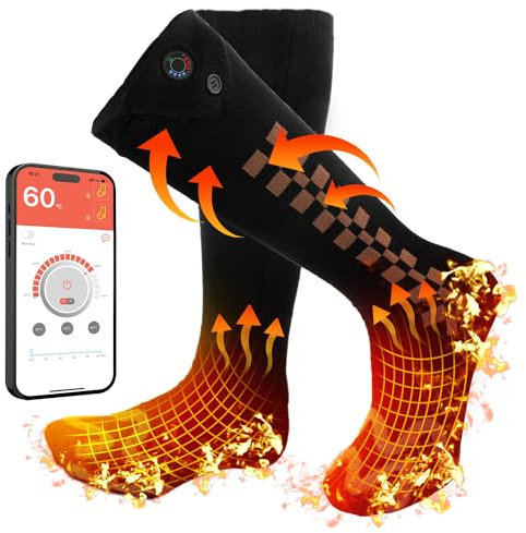 Calze riscaldabili, calze riscaldate elettriche, con controllo app, 5000 mAh, ricaricabili, calze riscaldabili, da uomo, lavabili per inverno, campeggio, caccia, sci all'aperto