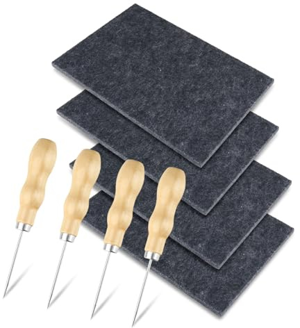 AILUYA Craft Kit, 4 Piece Tingling Set with Wooden Needles, Felt Pads, DIY Gadgets for Children and Adults