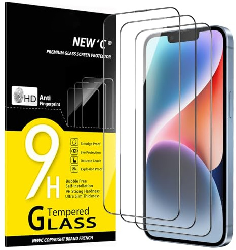 NEW'C 3 Stück, Full Screen schutzglas für iPhone 14, iPhone 13, iPhone 13 Pro (6,1 Zoll), Schwarzer Rand Panzer Schutz Glas, Frei von Kratzern, 9H Härte, Displayschutzfolie, Ultrabeständig