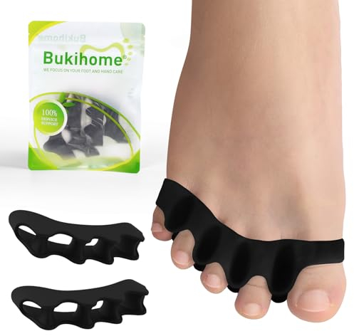 Bukihome Zehenspreizer, 4 Paar weiche Gel-Zehenspreizer zur Korrektur von Ballenzehen, Zehenspreizer zur therapeutischen Linderung von Plantarfasziitis,Fußschmerzen für Frauen und Männer (Schwarz+M)