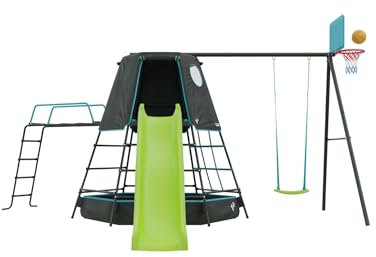 TP Explorer Metal Climbing Frame Black Edition, Ripple Slide, Swing Arm, Jungle Run & Basketball Hoop
