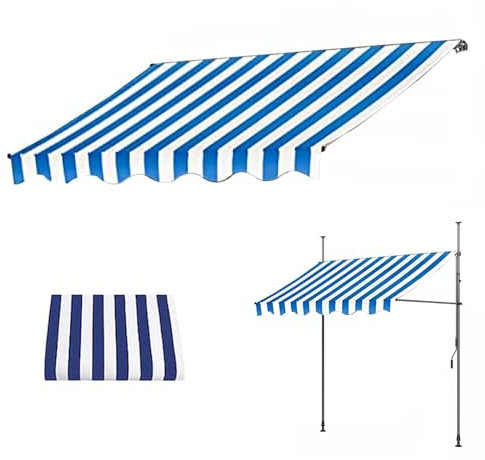 LXRHLIKG Einziehbarer Klemmmarkise-Ersatzstoff, wasserdichte Schatten-Sonnenschutz Klemm Markise, PU-Beschichtete Polyesterfaser für Hof, Deck, Balkon(Color:Blue,Size:138/350cm)