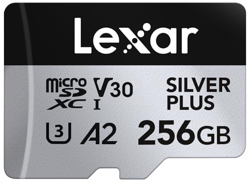 Lexar Tarjeta de Memoria microSDXC Professional Silver Plus de 256 GB con Adaptador SD, UHS-I, C10, U3, V30, Full-HD y Video 4K, hasta 205/150 MB/s de Lectura/Escritura, para videógrafos, Jugadores