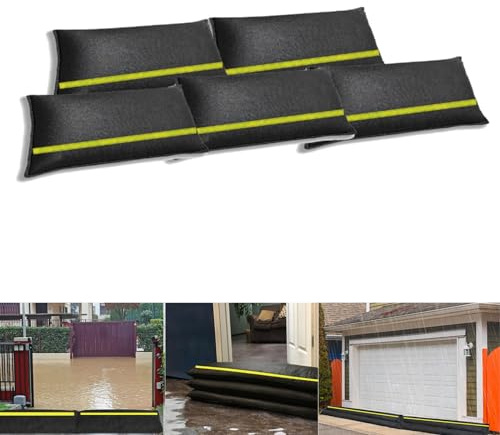 Antrella 5PCS Barriera contro gli Allagamenti con striscia riflettente, si Attiva con l’acqua, Assorbimento dell'acqua Sacchi di Sabbia attivi per Ingresso Porta e Giardino 20x90CM