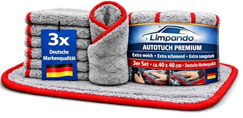 limpando Premium Mikrofasertuch Autotuch 3er 40×40 cm | Flauschige Poliertücher für Trocknung & Pflege – ultraweich, fusselfrei, kratzfrei, lackschonend, staubbindend, saugstark-für Auto, Motorrad