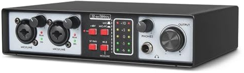Louttary - Interfaz de audio profesional (36 bits, 384 kHz, 2 entradas 2 salidas, tarjeta de sonido USB, grabación para micrófono de estudio de música, mezclador DJ