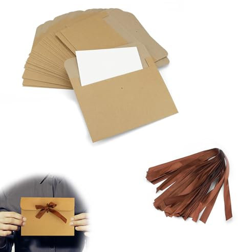 HJIAMA Kraftpapier Umschläge 30 Stück, Vintage Vintage Briefumschläge mit Band und Blankokarte, Mini Briefumschläge für Grußkarten, Dankeskarten, Einladungen