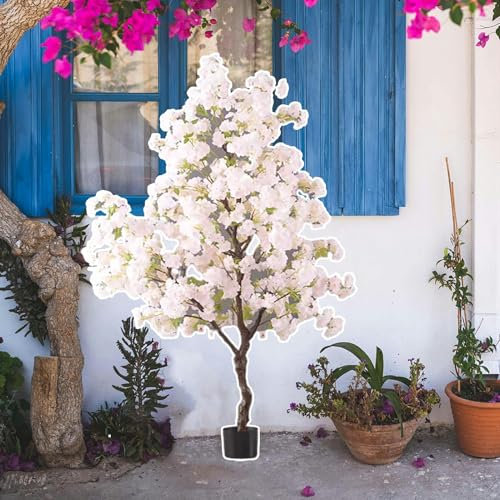 Künstlicher Baum Kunstbaum Als Außendekoration mit Kirschblüte, Imitation Realistischer Bäume für Die Haustür mit Stabilem Topf, Kunstblumenpflanze für die Eingangsveranda(Light Pink,H 200cm(6.5ft))