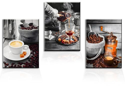 Burkfeeg 3 Pezzi Caffè Bar Decorazione da Parete - Cucina e Sala da Pranzo - Moderni Quadri 30 x 40 cm Senza Cornice