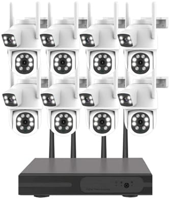 AKAVIG Sistema de cámara de seguridad inalámbrica WiFi de 16 canales de 4 MP con 8 cámaras de doble lente, kit NVR de vigilancia CCTV para interiores y exteriores con visión nocturna a color,