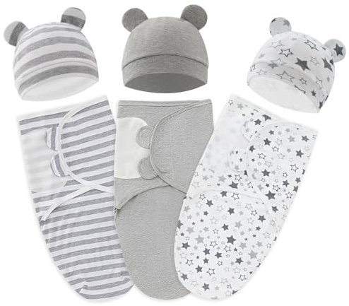 HTRTRR Baby Swaddle, Neugeborene Baumwolle Swaddle, Swaddle Wrap, geeignet für beide Babys und Kleinkinder für Swaddling 0-6 Monate (Graue Kollektion für Babyjungen)