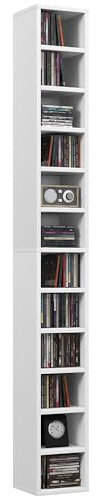 HOMCOM Contenitori per CD e DVD, ripiano a colonna, contenitore con 12 scomparti, capacità massima 204 CD, 21 x 20 x 175 cm, bianco