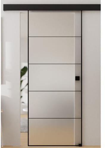 HORI Glasschiebetür Loft Design – ESG-Sicherheitsglas Milchglas ohne Bohrungen – Glastür zum schieben - Raumtrenner für Innenräume ohne Zubehör - Lofttür ohne Beschläge 2183 x 1060 mm I ohne