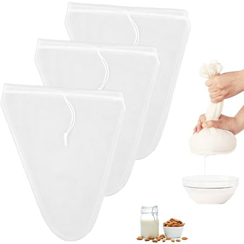 Nussmilchbeutel, 3 Stück Passiertuch Wiederverwendbar für Bio Nussmilch, Käsetuch Mehrzweck Passiertuch Nylon-Filtersack Nussmilchbeutel Bio Waschbar Nussbeutel für Käse Fruchtsaft Kaffee Gemüsesaft