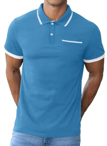 QIXING Herren Polohemd Baumwolle Kurzarm - Golf Business Casual T-Shirt mit Brusttasche, Atmungsaktiv für Freizeit & Sport Sommer 2025